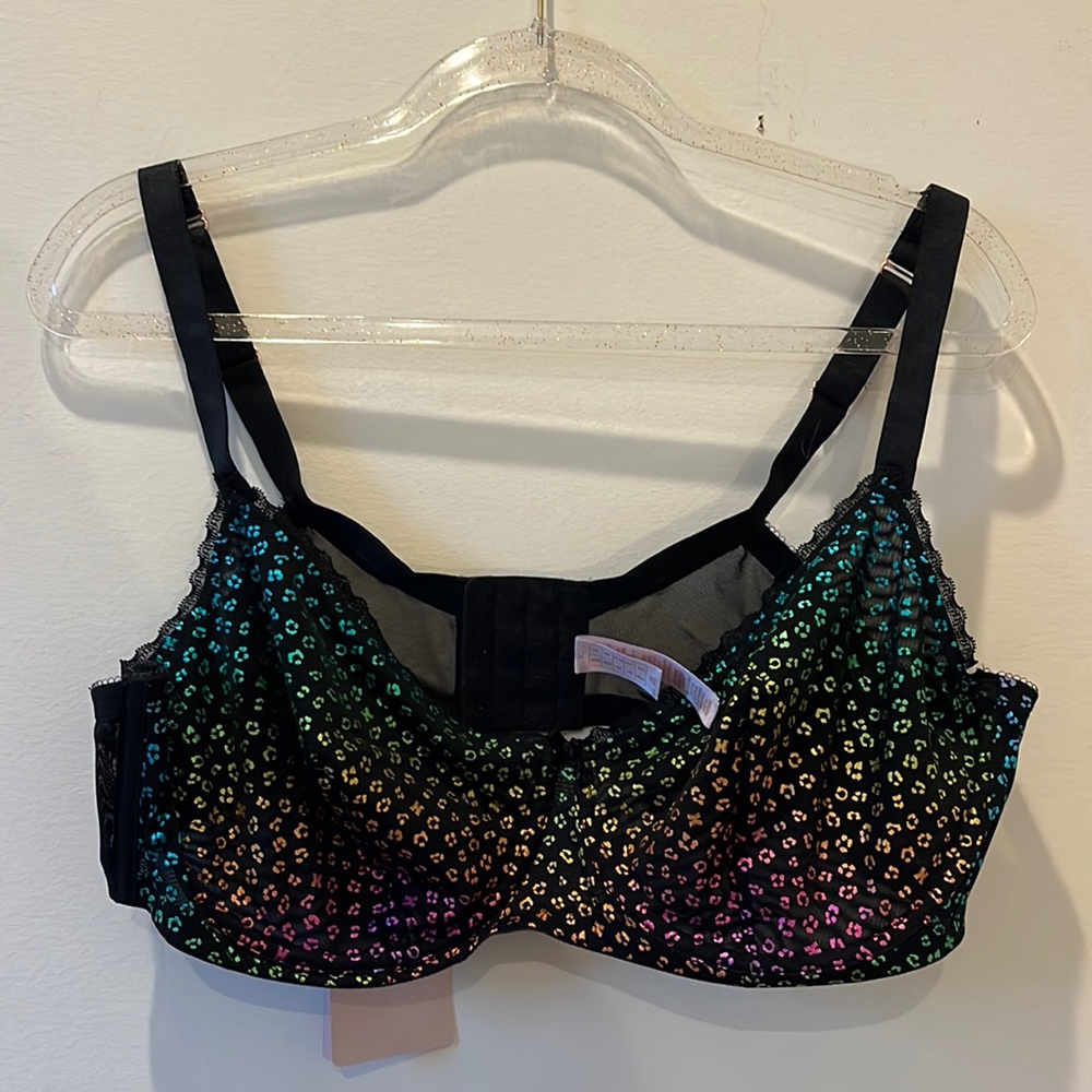 NWT mesh rainbow leopard savage x fenty underwire bra metallic 42DD plus